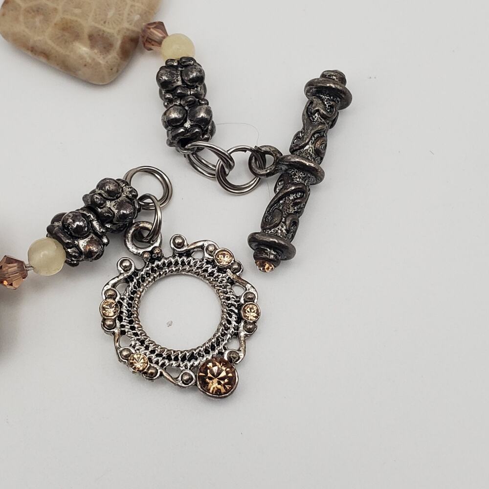 Artisan Hand Crafted Fossil Petoskey Stone Crystal Silver Tone Necklace 18" - Picture 7 of 10